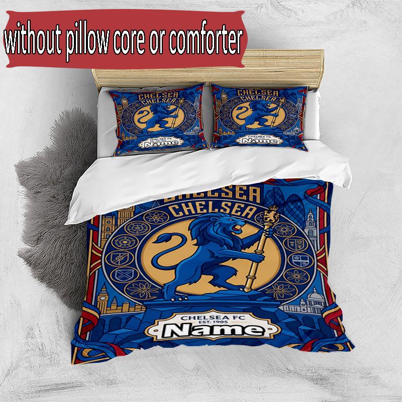 3pcs Duvet Cover Set (1*Duvet Cover + 2*Pillowcase, Without Core), Custom Name Chelsea Football Club Pattern Bedding Set, Home Bedroom Decor Gift