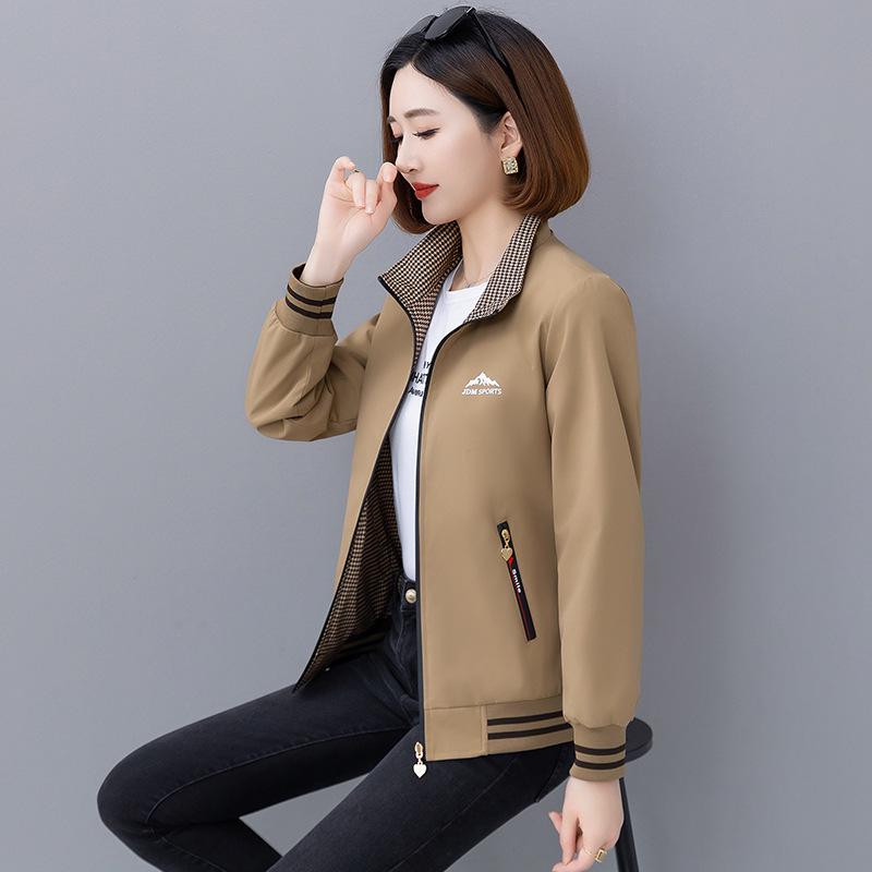 Women's Spring & Autumn 2025 Stylish Stand Collar Double-Sided Cardigan Coat for Middle-Aged Mothers