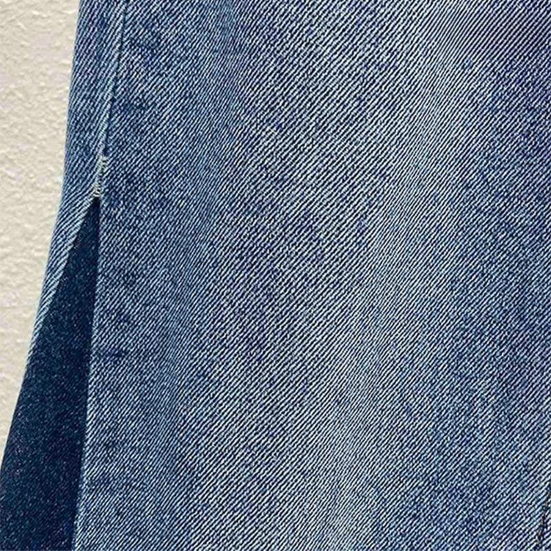 Women's Blue High Waist Jeans Fashion Clashing Color Splicing Wide Leg Flared Pants Loose Straight Trousers