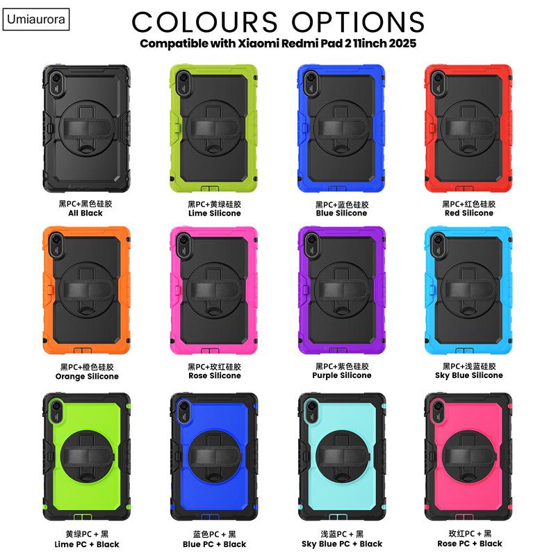 For Xiaomi Redmi Pad2 Pad 2 11 Inch 2025 Shockproof Silicon PC Hybrid Tablet Cover Stand Hand Shoulder Strap Rugged Case Funda