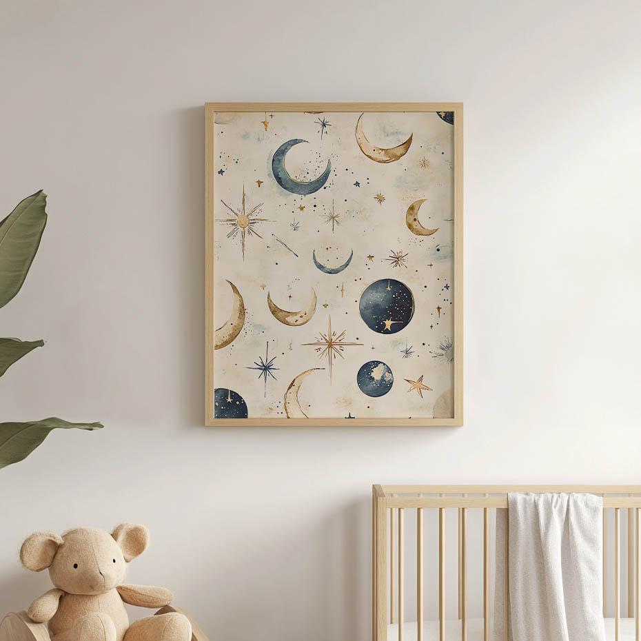 Plakat Księżycowa Harmonia Plakat Księżycowa Harmonia, 70X100 Cm, Rama Drewniana Jasny Dąb, Papier Matowy 230 Gsm