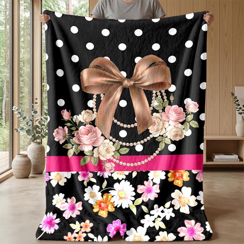 Floral Leopard Ribbon Theme Blanket Lightweight Warm Flannel Blanket Decorative Throw Blanket for Home Decoration