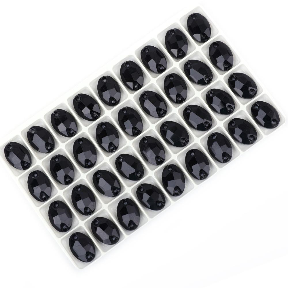 

Стеклянный Weichen, сшитый вручную, овальный, в форме яйца, с плоским дном и двойным отверстием, сшитый вручную, обычный цветной стеклянный бриллиант, одежда с бриллиантами, своими руками, кристалл 7 * 10mm 72pcs/bag чёрный