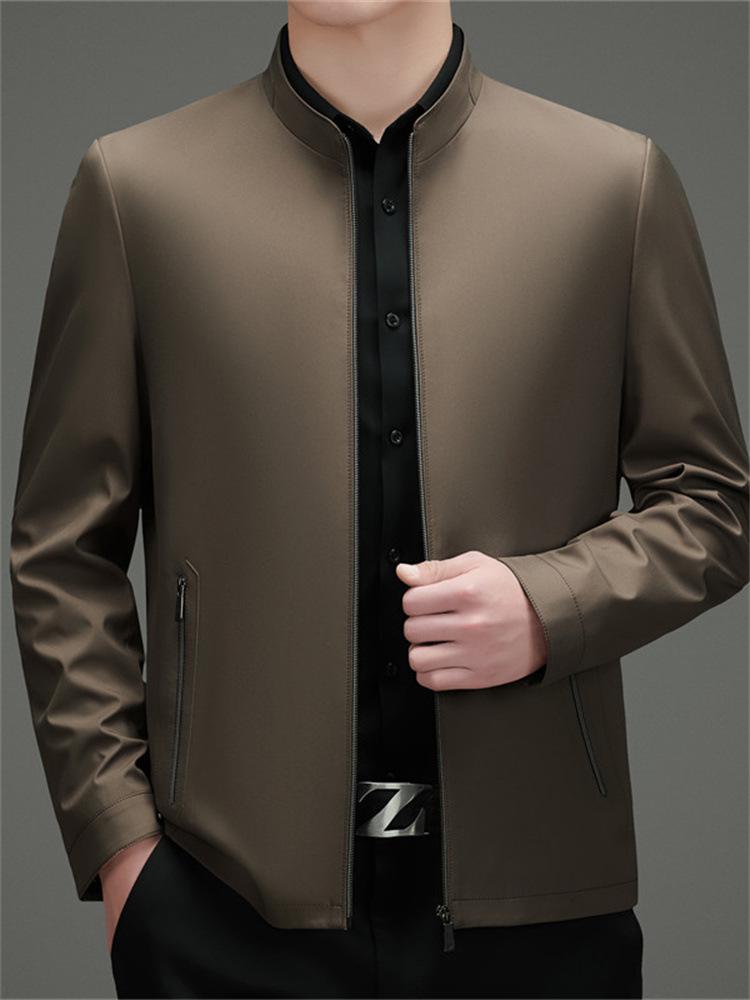 2026 Spring Men's Plus Size Business Jacket - Solid Color, High-End Stand-up Collar Outerwear