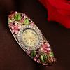 Women Flower Bangle Watch Rhinestone Round Dial Quartz Movement Classic Casual Formal Dress Wide Bangle Wristwatch Fashion Jewelry