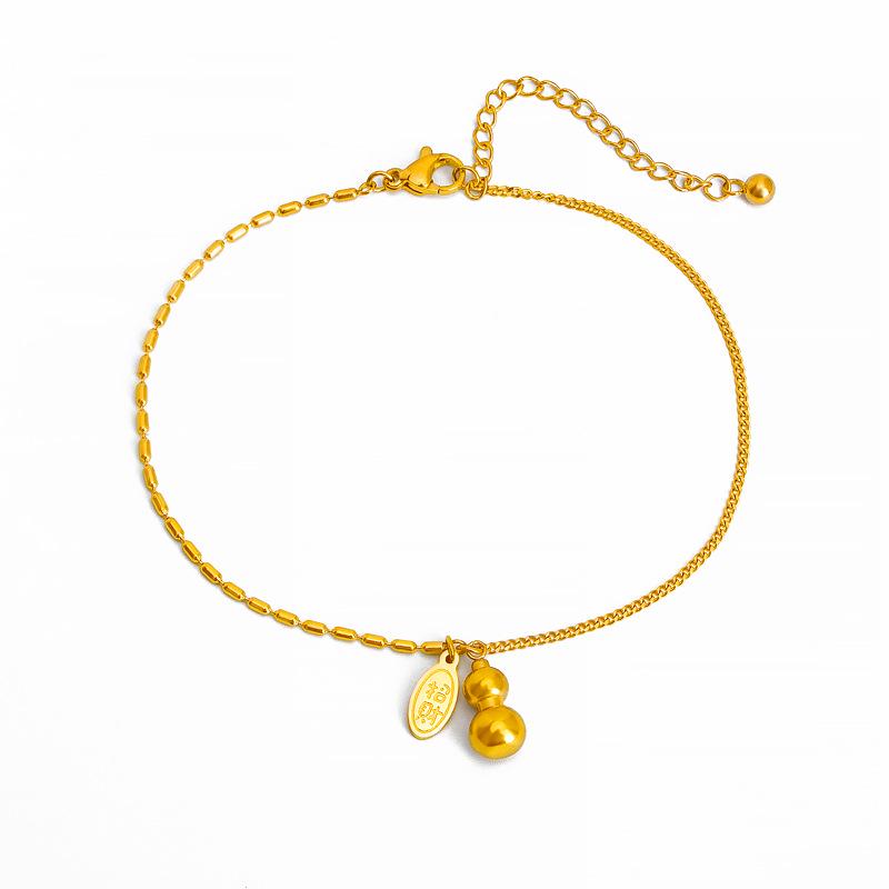 2022 AB Chain Titanium Steel Gold-Plated Gourd Anklet – Non-Fading, High-End Design