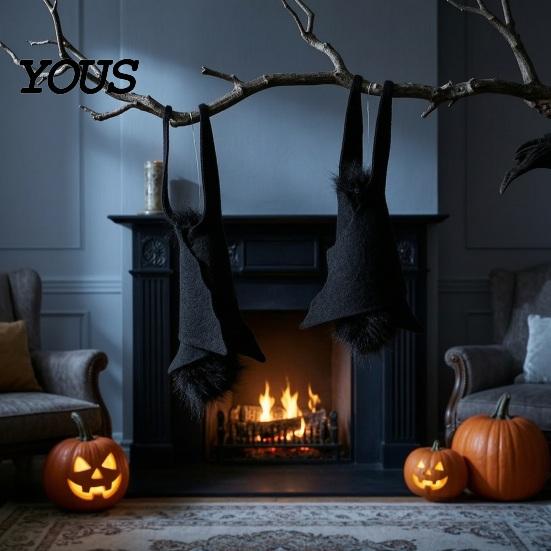 Home Interior Halloween Ornaments Bat Decorations, Realistic Felt Hanging Bats, Spooky Flying Props Party Background Decor for Haunted House