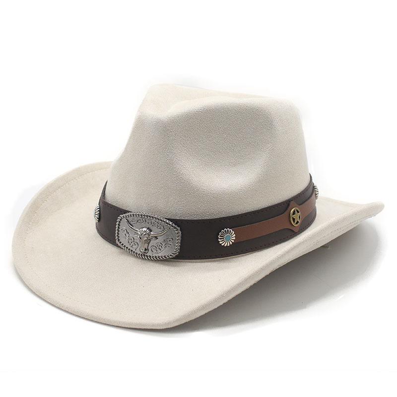 Ethnic Style Minority Suede Hat Belt Male And Female Couple Hat Western Cowboy Top Hat