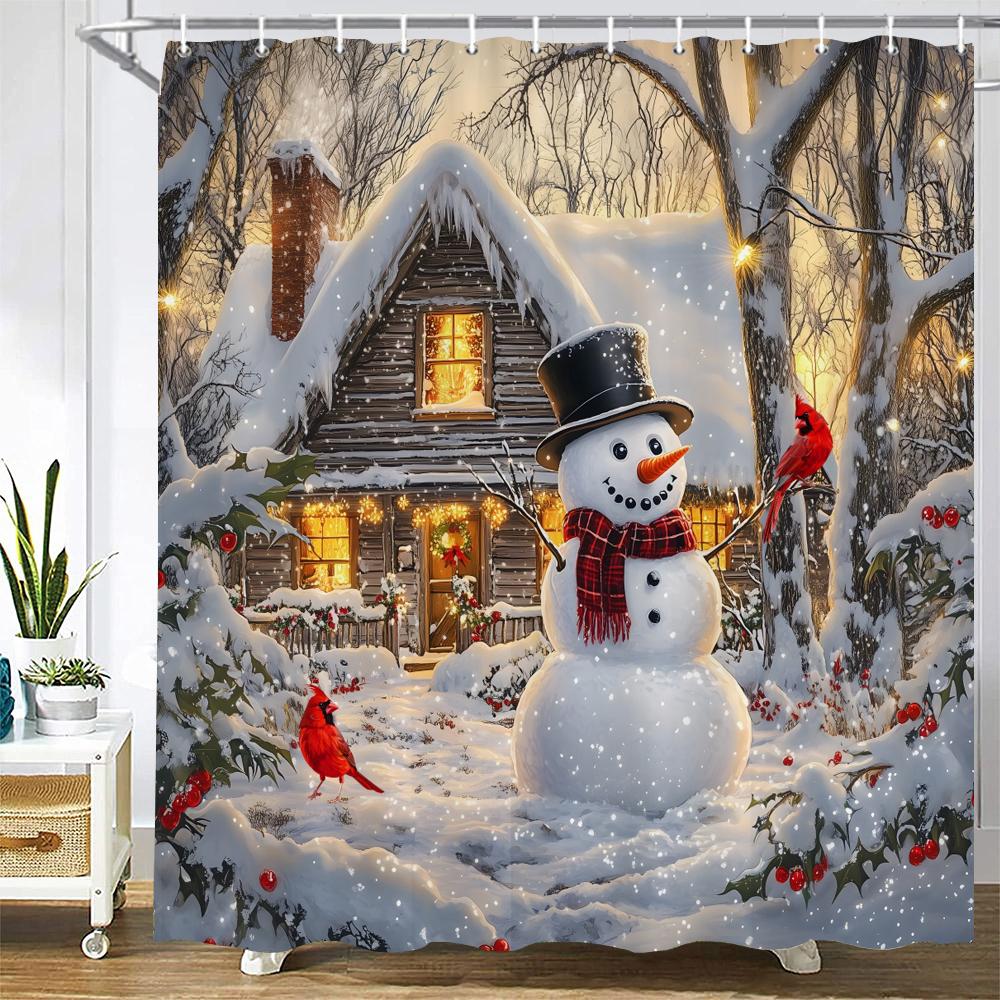 Merry Christmas Shower Curtain Bath Curtain Elk Santa Claus Christmas Printed Polyester Bathroom Curtains for Home Decor curtain