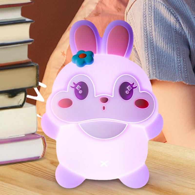 

Cute Bunny Desk Lamp Animal Bunny Desktop Night Lamp 30-minute Timing Function Bedroom Table Lamp For Bedside Bookshelf Children розовый