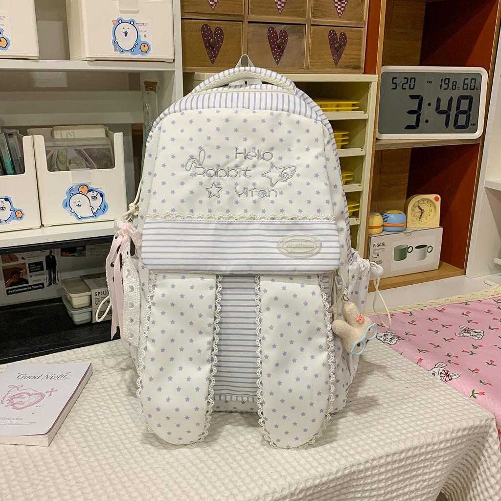 Schoolbag new cute cute cute polka dot lace rabbit ears backpack commuting versatile large capacity student bag