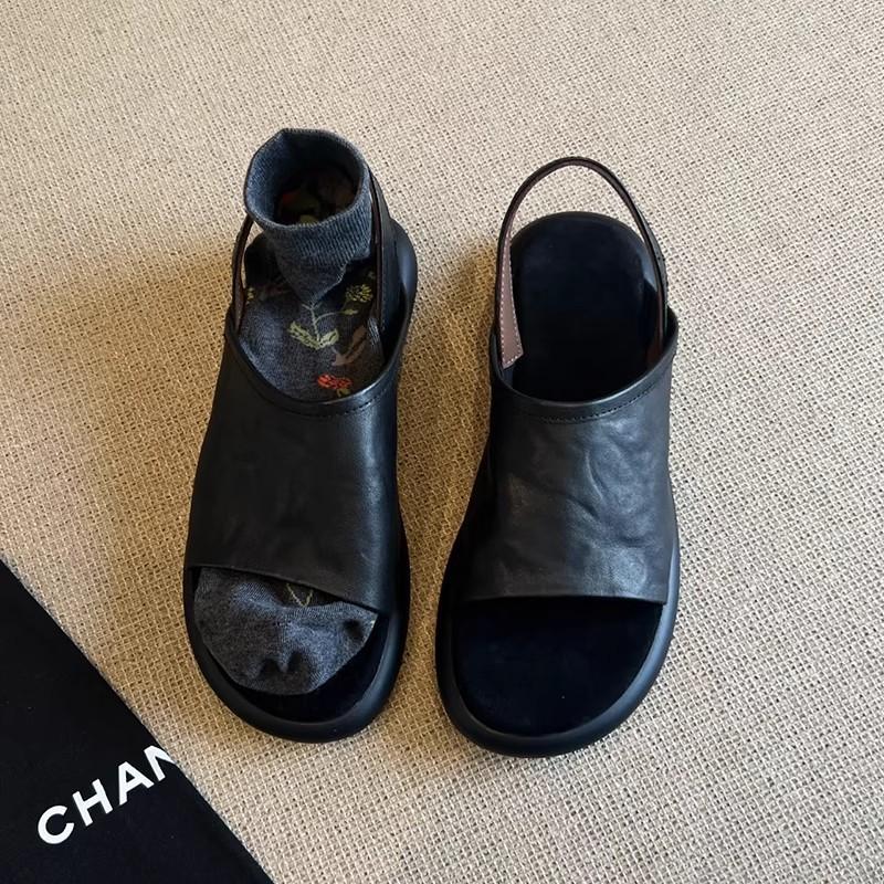 Version peau de mouton~ sens du design de niche sandales rétro creuses à bout ouvert pour femmes décontractées polyvalentes plates à bride arrière chaussures romaines