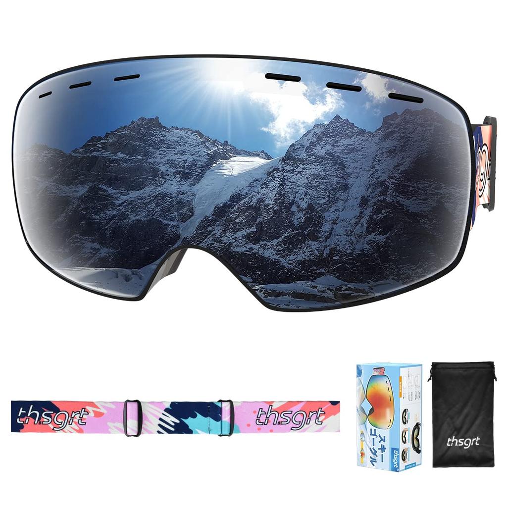 AutoGo Ski Snow and Snowboard Compatible with Glasses and Baseball UV and Impact Resistant Silver Goggles, Goggles, Goggles, Helmets, Wide-Vision