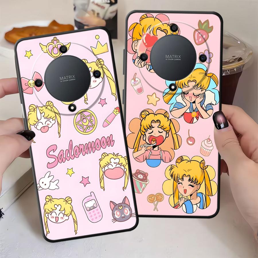 Wacky Sailor Moon Case for Honor X9a X6 X8 X7 70 X5b 200 400 Lite 90 Magic5Lite 8X Black Soft Phone Cover