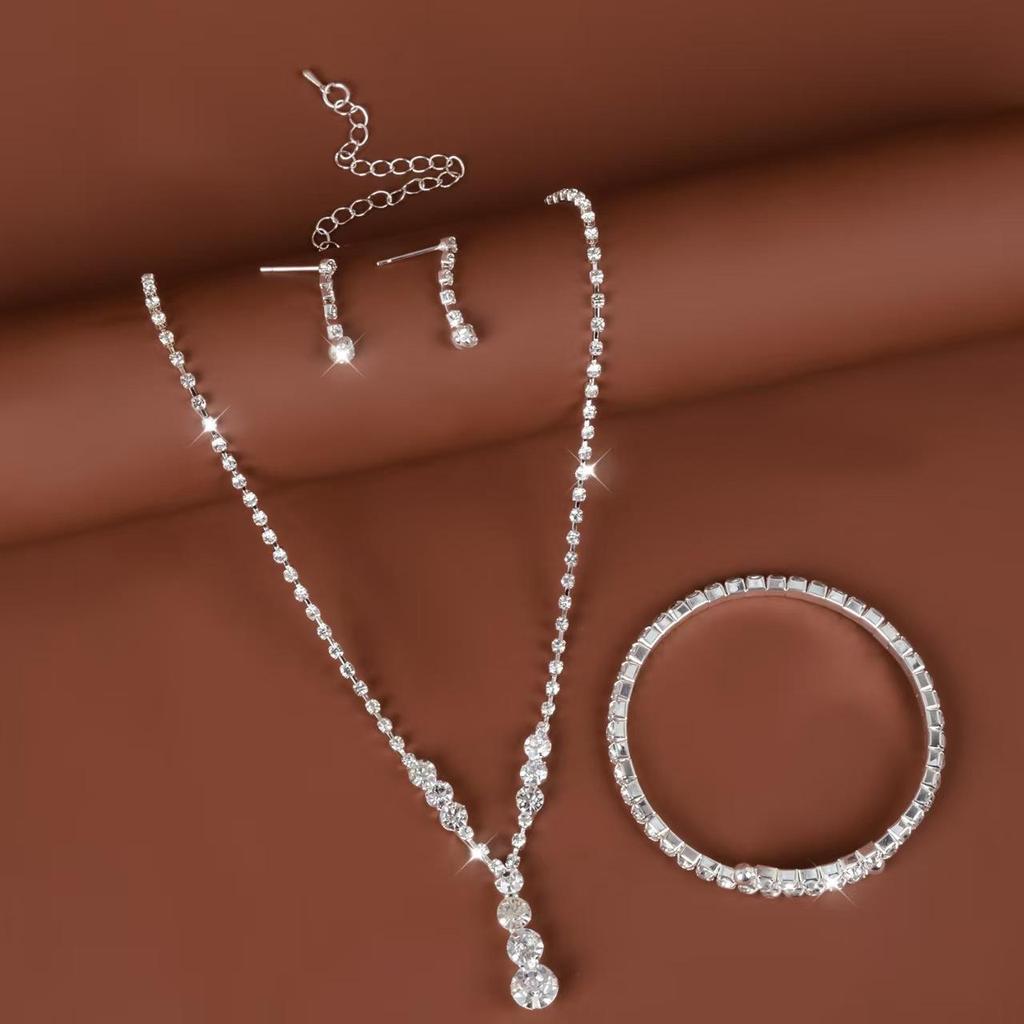 Elegant Rhinestone Water Drop Necklace & Earrings Set for Brides