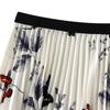 Women Elastic Waist Butterfly Printed Pleated Skirts Elegant Vintage Midi A-line Skirt