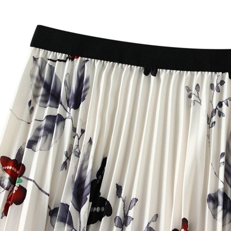 Women Elastic Waist Butterfly Printed Pleated Skirts Elegant Vintage Midi A-line Skirt