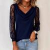 2026 European Women's V-Neck Lace Patchwork Nine-Sleeve Top - Spring/Summer Collection