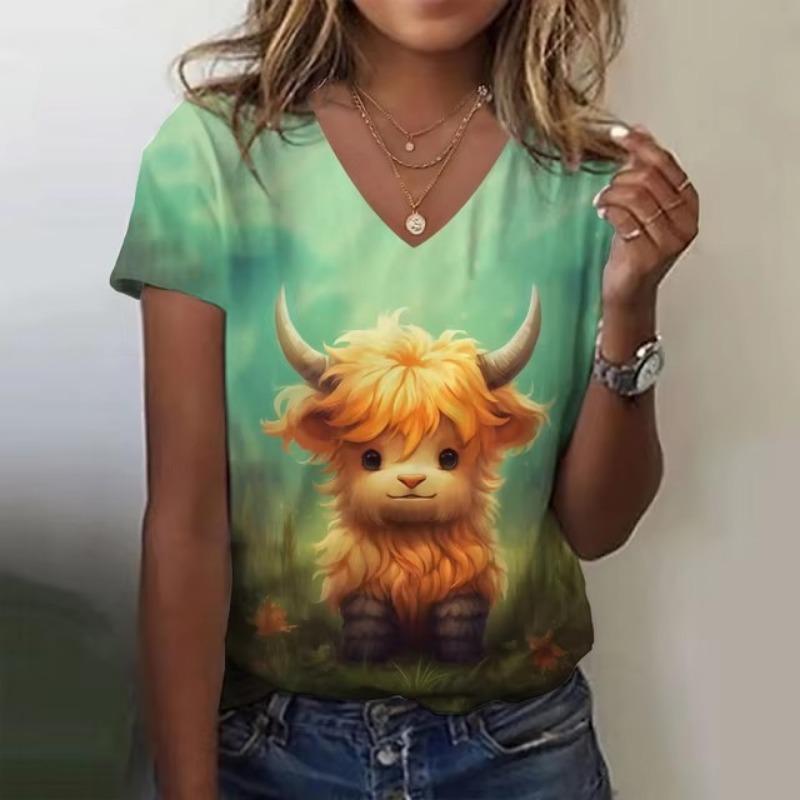 Cute Girl 3D Print Women's T-Shirts Top Casual Short Pullover Sleeved V-Neck Plus Size Tee Shirt Female Everyday Clothing