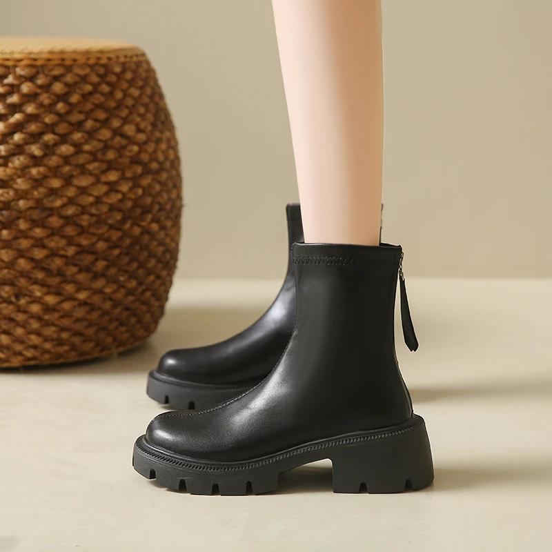 

Female Shoes on Sale 2025 High Quality Zipper Women s Boots Spring Autumn Round Toe Solid Middle Tube Block Heel Fashion Boots 35 чёрный