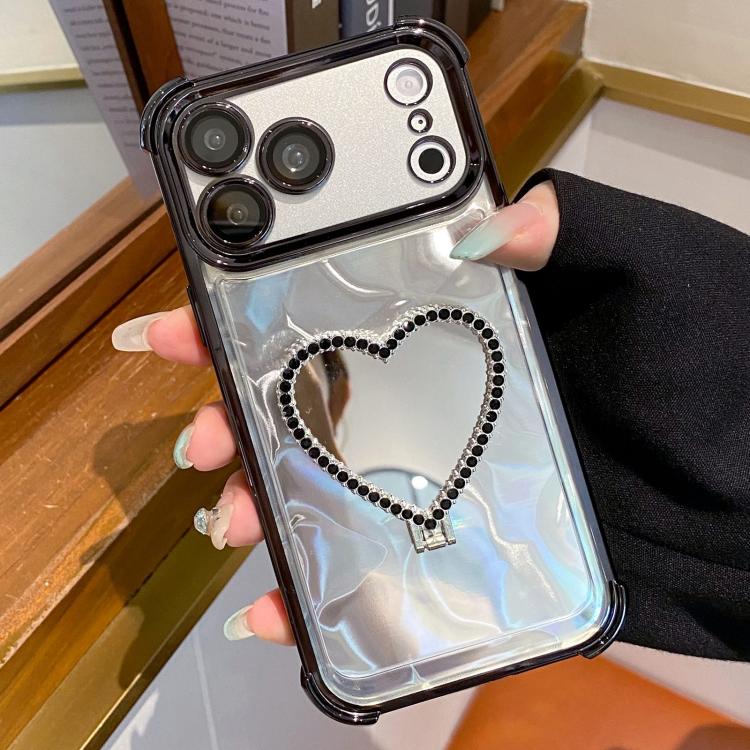 Heart-shaped Mirror Electroplated TPU + Acrylic Phone Case with Holder