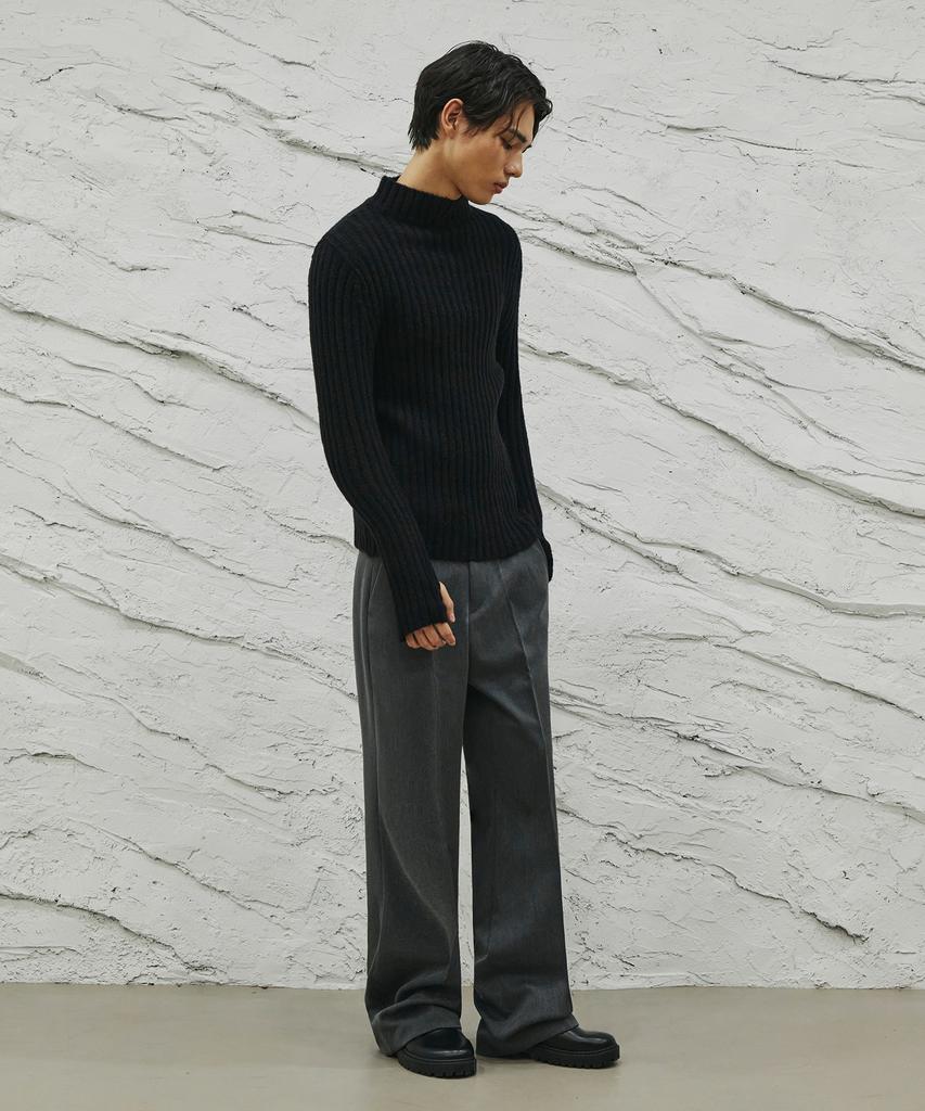 SIGNATURE Wool-Like No-Tuck Wide-Fit Slacks [Gray]