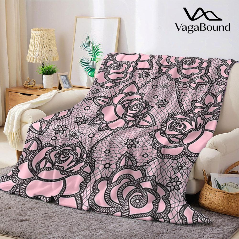 Floral Lace Flannel Blanket Perfect for Sofa Office Bed Travel Sleep Read Relax Camping four season use