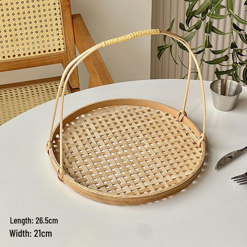 Artisanal Bamboo Woven Snack & Fruit Tray with Handle