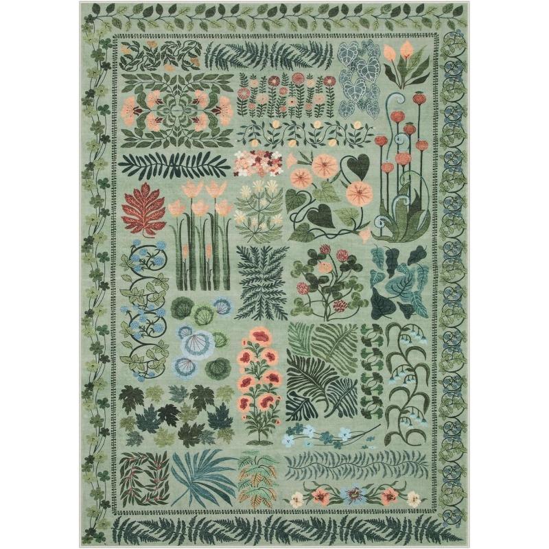 Tapis pour Salon Floral Botanique Lavable Chambre à Coucher Tapis de Chevet Doux Antidérapant Tapis de Sol pour Table Basse Décoration de Maison Tapis