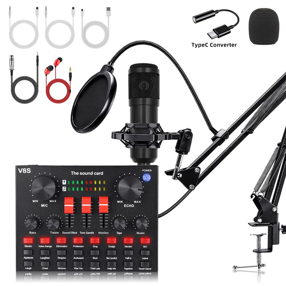 Custom Condenser Microphone & Sound Card Set for Podcasts, Live Broadcasts & Computer Use (v8)
