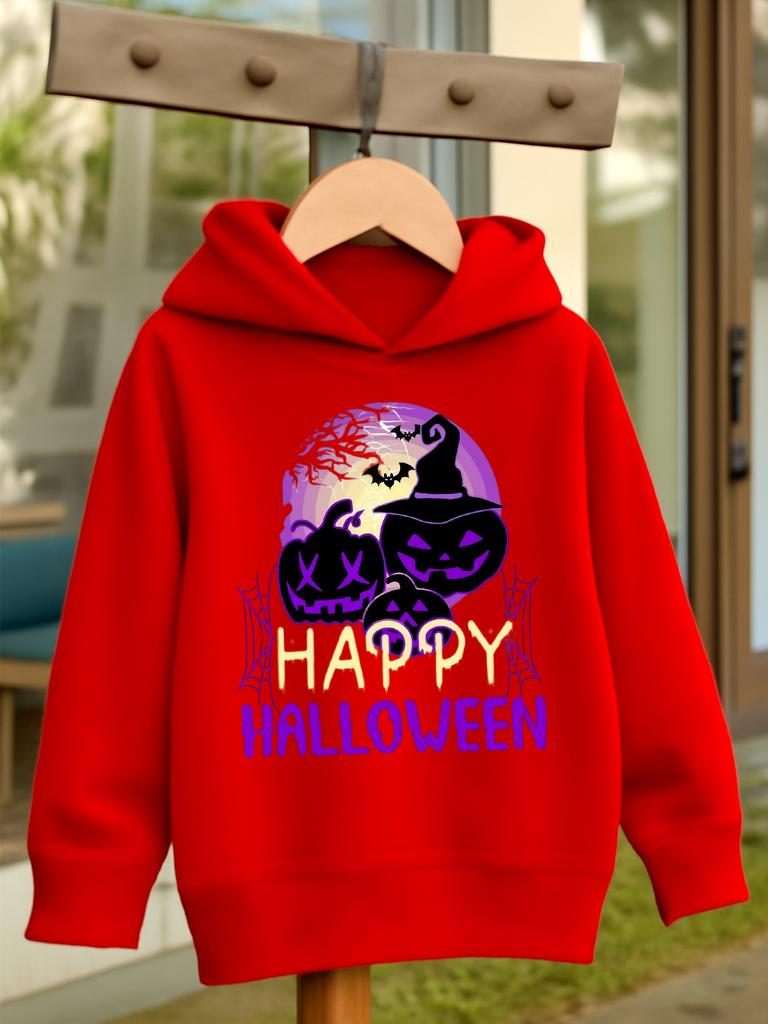 Girls' Halloween Fall/Winter Hooded Sweatshirt - Long-sleeved Casual Pullover, Multiple Colors Available, Regular Fit -