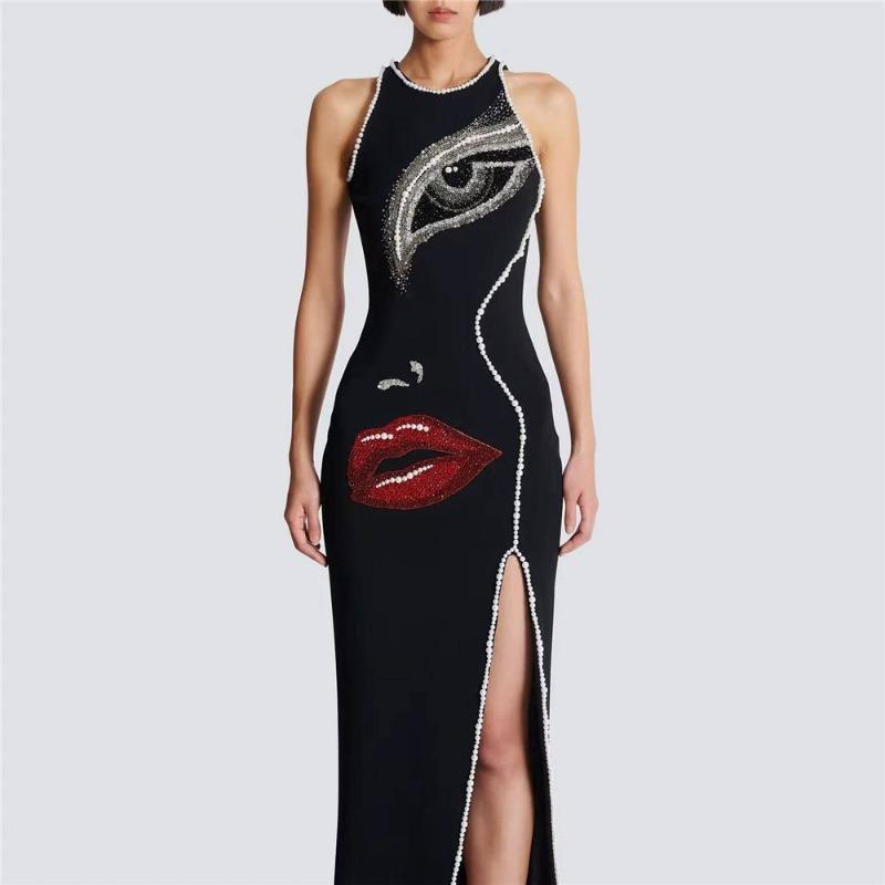 Fashion new sexy hot drill split bandage dress sexy evening dress European and American summer fashion women's clothing