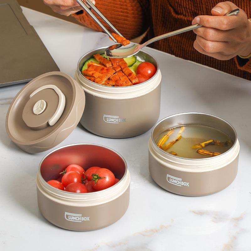 304 Stainless Steel Insulated Lunch Box, Student Office Worker Lunch Box, Portable Multi-layer Circular Lunch Box