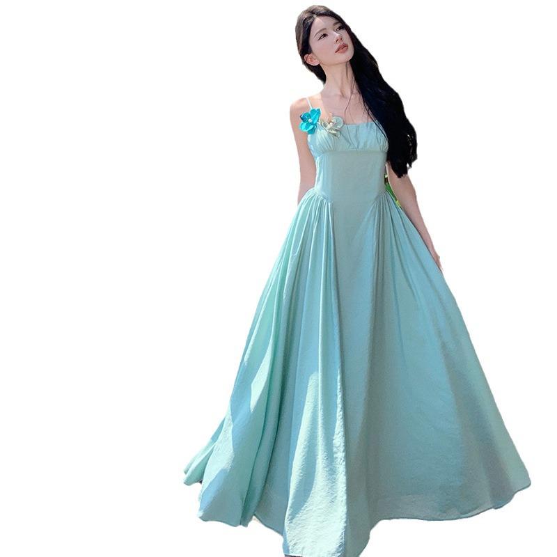 Elegant Blue-Green Maxi Dress: Flowy, Slimming, and Perfect for Vacations
