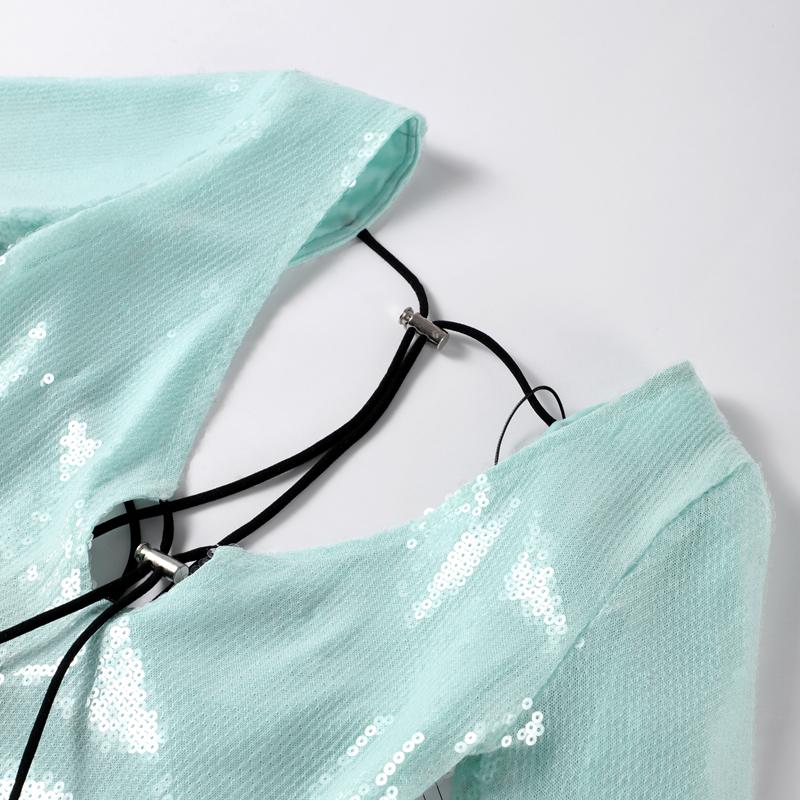 Дамское женское сексуальное длинное сетчатое платье с пайетками и разрезом по талии — фото 16