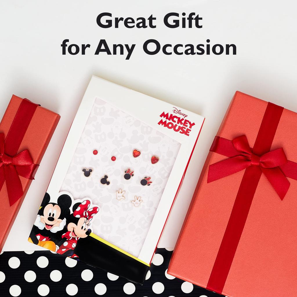 Disney Mickey und Minnie Maus Modische Ohrstecker, klassisches Mickey und Minnie-Set, 5 Paar – Rot/Gold –