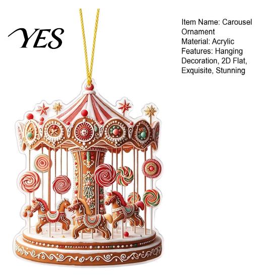 Gingerbread Theme Xmas Tree Decor Christmas Carousel Ornament, 2D Flat Car Rearview Mirror Charm, Acrylic Durable Hanging Keepsake Decoration for Car,