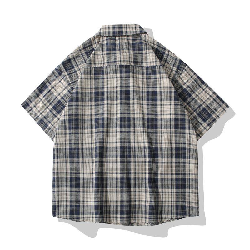 Men S Short Sleeve Plaid Loose Casual Vintage Fashion Shirt