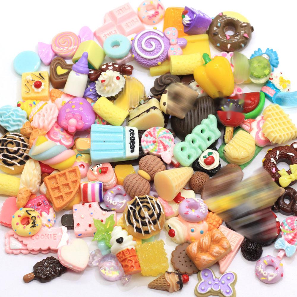 Hot Selling Assorted Dollhouse Food Flatback Resin Cabochons Small Lollipop Donut Chocolate Ice Cream Ornaments Scrapbooking DIY