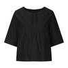 Women's Retro Casual Petticoat Summer Solid Color Cotton Linen Top Half Sleeve Round Neck Splicing Shirt Hollow Top