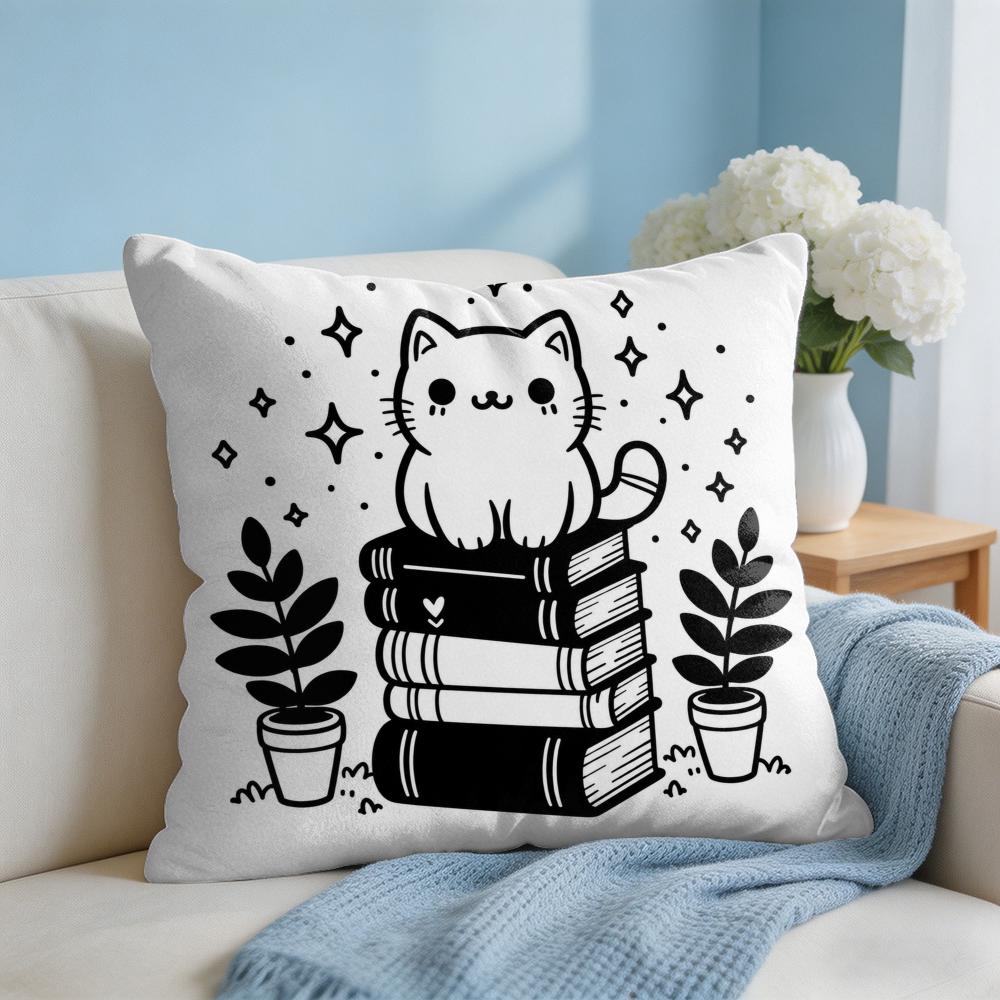 Cushion Cover The Cat on the Book Short Plush Soft DoubleSided Printing Pillow Case Cozy Sofa Bedroom Home Decor Gift