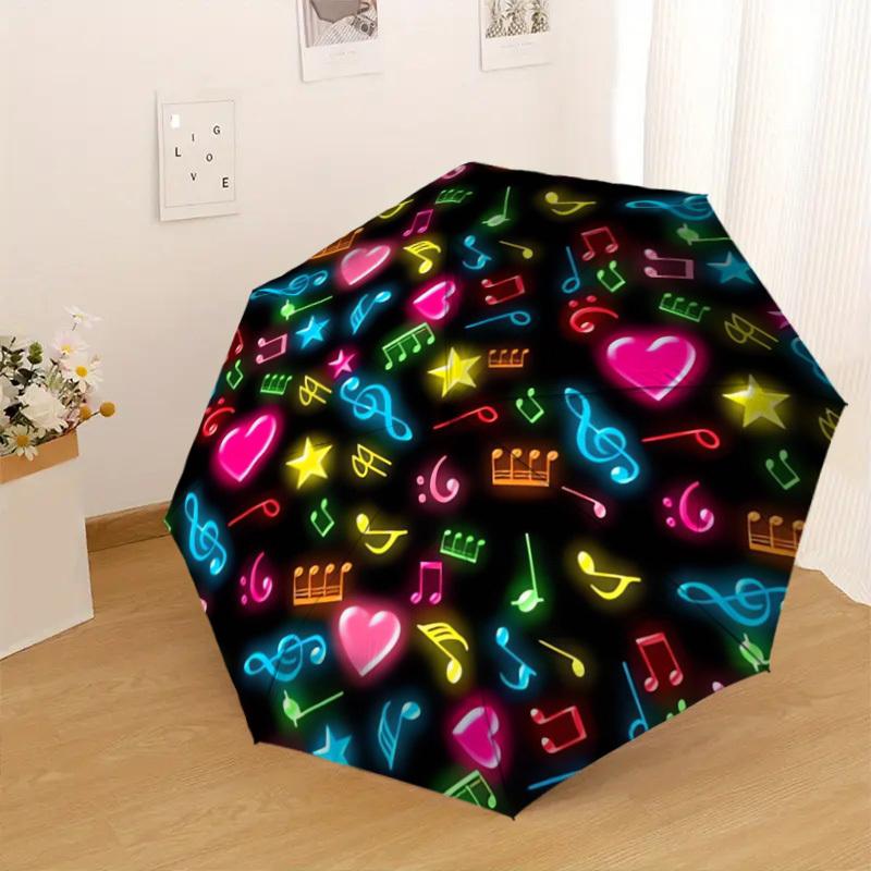1PC Music NotesHeart Symbols Pattern Small Travel Compact Windproof Umbrella, Automatic Folding Umbrella, Automatic Open/Close ,Gift-146
