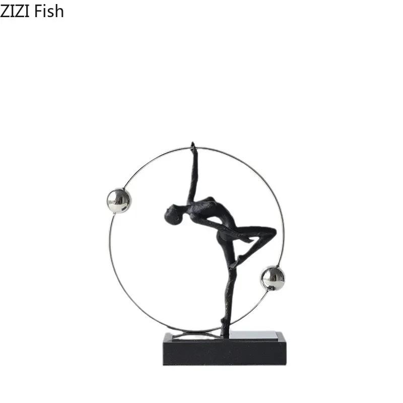 Cast Iron Gymnast Figures Statue Abstract Crafts Desk Decoration Ornaments Minimalism Character Sculpture Room Aesthetics Decor
