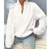 Women's Fashion Casual Solid-Color Ribbed Fleece Cardigan With Zipper Stand Collar Short Jacket