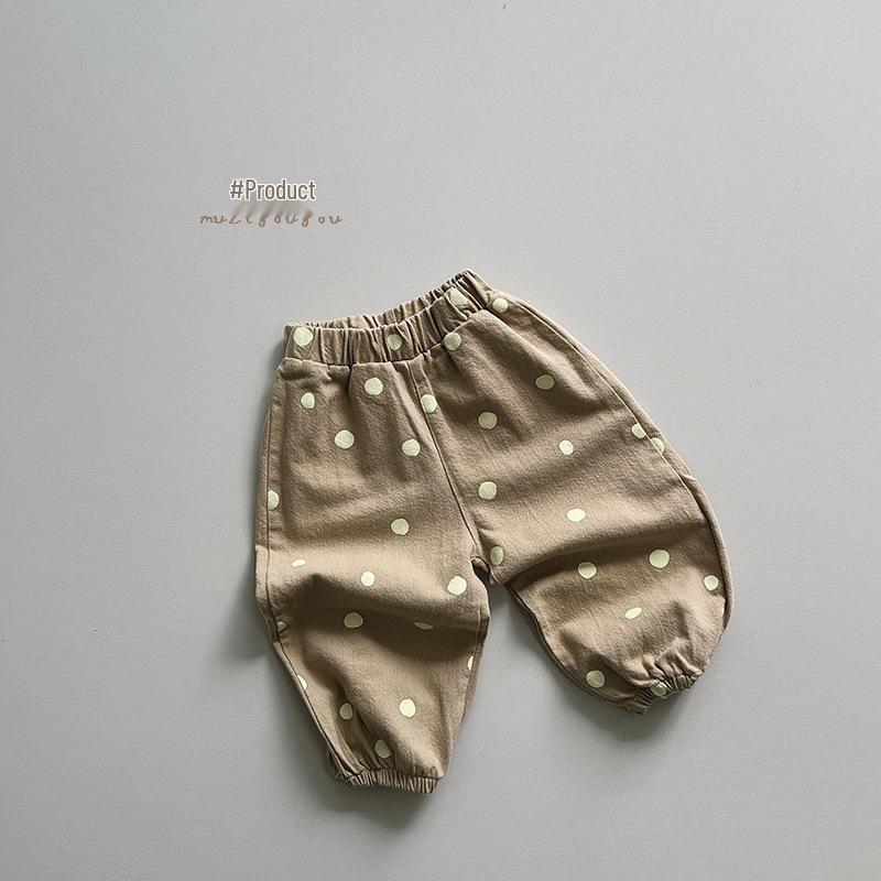 Kids' Polka Dot Korean-Style Drop-Crotch Pants – Spring/Autumn Casual Wide-Leg Design