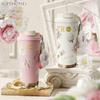 500ML Thermo Coffee Mug LeakProof Stainless Steel Insulated Cup Flower Print Ceramic Coating Vacuum Cup Tea Drinking