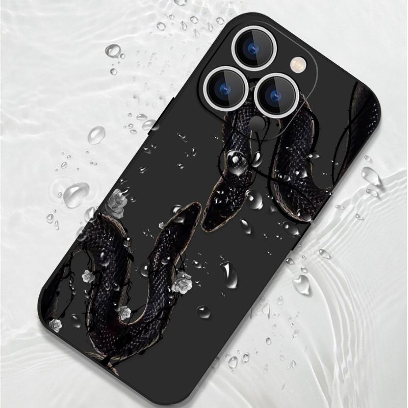 Für iPhone 16 Pro Max 15 14 Plus 13 12 Mini 11 8 7 X XS Schlangenform Druckmuster Schutzhülle Dünne TPU Stoßfeste Telefonschale mit Lanyard