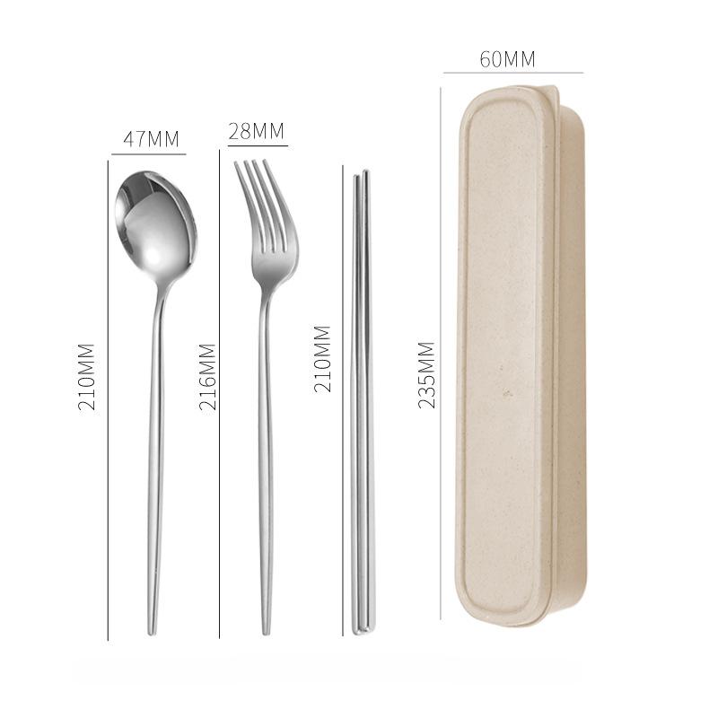

3pcs/set Cutlery With Box Holder Dinnerware Spoon Fork Chopsticks Set Travel Tableware Stainless Travel Cutlery Set Utensil Case