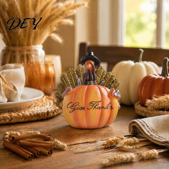 Decorative Scarecrow Pumpkin Figures Autumn Harvest Figurine Ornament, Resin Statue, Turkey/Scarecrow/Pumpkin Seasonal Home Accents for Tabletop