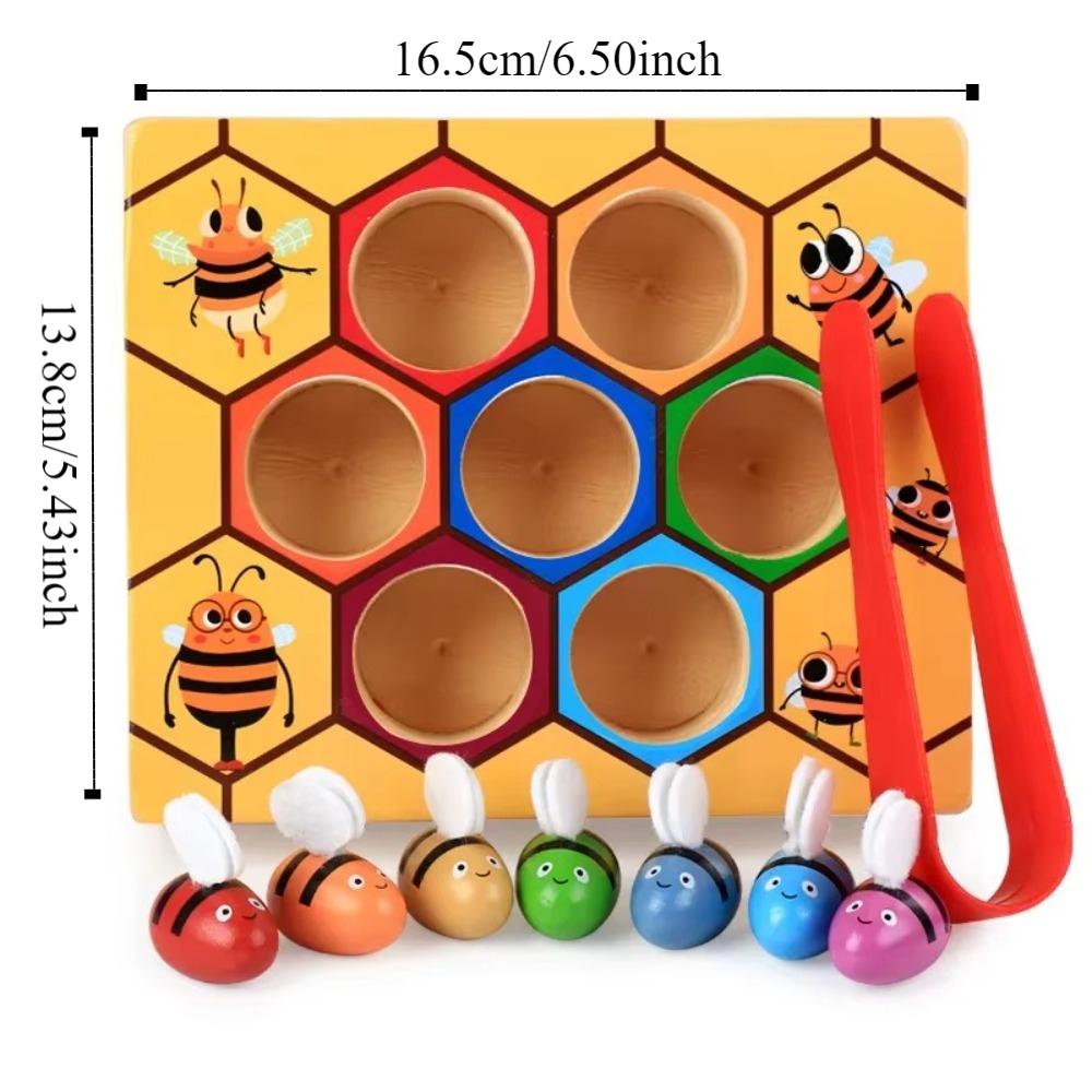 Wooden Early Education Beehive Game Montessori Clamp Bee To Hive Toy  Color Cognition
